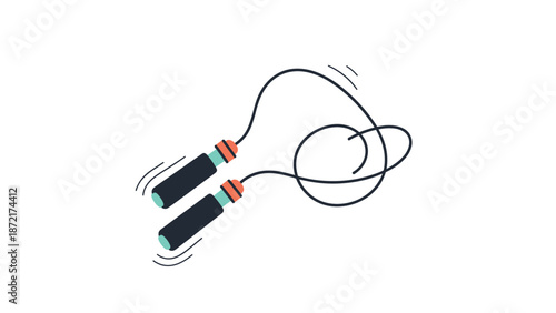 Colorful jump rope illustration showing motion with black handles and a dark blue cord on a white background for fitness and sport concepts.