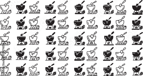 black and white icons of mortars and pestles with fruits and berries on white background