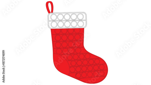 Creative Christmas stocking illustration featuring a red and white holiday design combined with a trendy pop it bubble fidget toy.