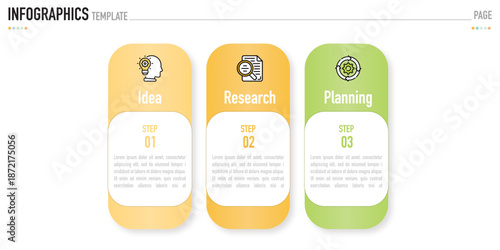 Rectangular infographic template or element with 3 step, process, option, colorful rectangle, icons, triangle, paper origami, button, tag, circle, circular, square bar for sale slide, internet planner