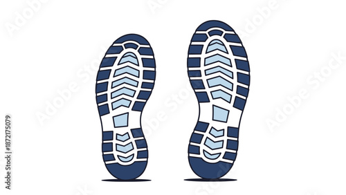 Pair of blue and light blue hiking boot sole patterns showing the tread design against a plain white background for outdoors concept.