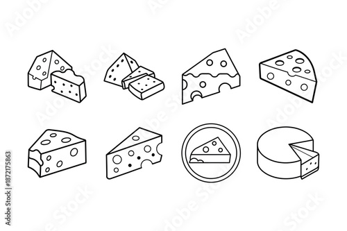 Black and White Cheese Wedges and Slices Vector Art.