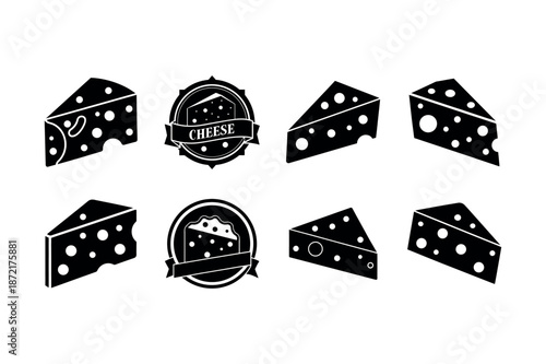 Clean Black Silhouette Cheese Wedges and Professional Circular Symbols.