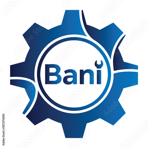 Bani Mechanical Services Logo: Blue Gear with Wrench Dot and Modern Typography