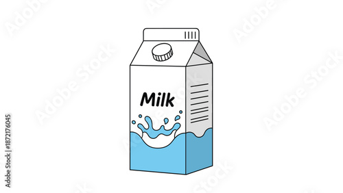 Simple graphic of a milk carton with blue liquid splashes and the label Milk on a clean white background for a packaging design.