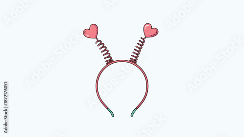 Pink headband accessory featuring two heart shaped boppers on metal springs for party celebrations or a cute Valentine's Day.