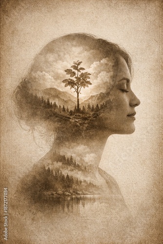 Hopeful growth with tree and mountain