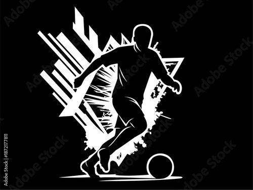 Soccer player in action, kicking ball during game. Ideal for sports marketing, athletic articles, sports blogs, and soccerrelated designs.