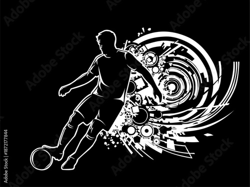 Soccer player in action, kicking ball during game. Ideal for sports marketing, athletic articles, sports blogs, and soccerrelated designs.