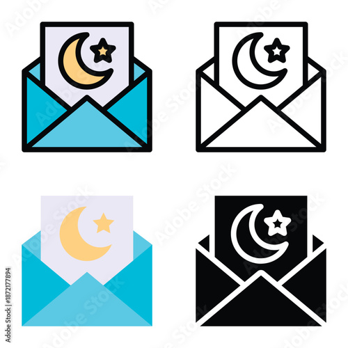 Islamic Greeting Email Message Icons, Suitable For Mobile Apps, Web Apps And Print Media. Multiple Style Icons, 
