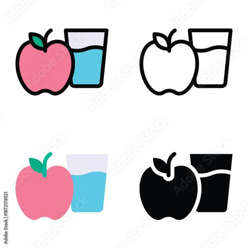 Apple And Water Iftar Time Icons, Suitable For Mobile Apps, Web Apps And Print Media. Multiple Style Icons, 