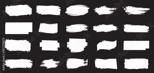 White grunge post brush, circles and rectangles. Blank shapes. Banners, insignias, logos, icons, labels and badges collection.