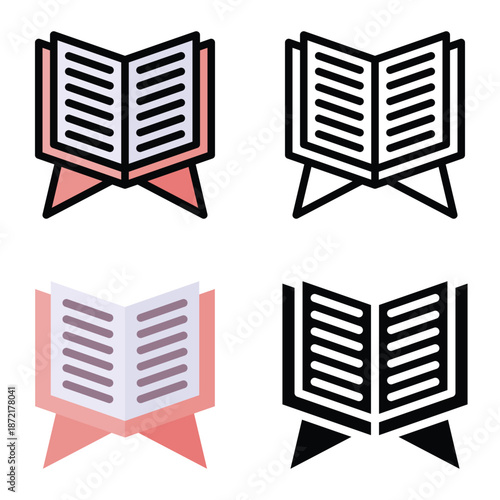Holy Quran Islamic Book Icons, Suitable For Mobile Apps, Web Apps And Print Media. Multiple Style Icons, 