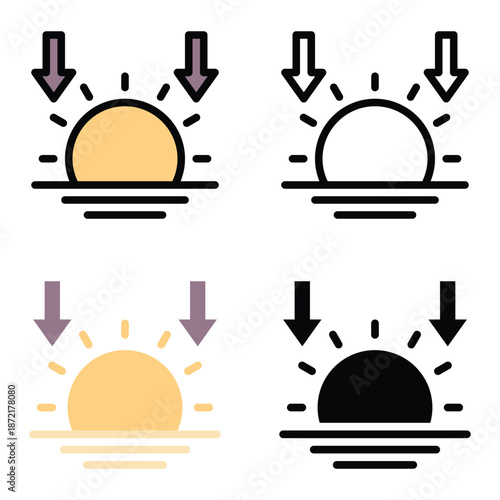 Sunset Evening Time Icons, Suitable For Mobile Apps, Web Apps And Print Media. Multiple Style Icons, 