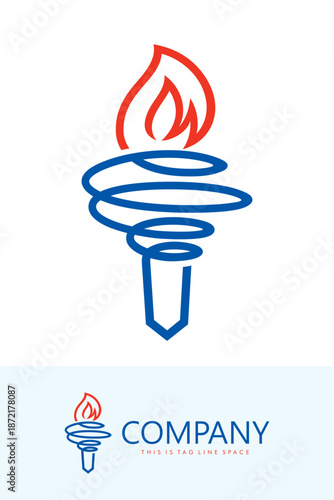 Fire Flame Torch with Winding Coil Shape Vector Logo Art