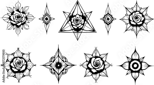 Sacred Geometry Rose Mandalas: Spiritual Floral Symbol Collection