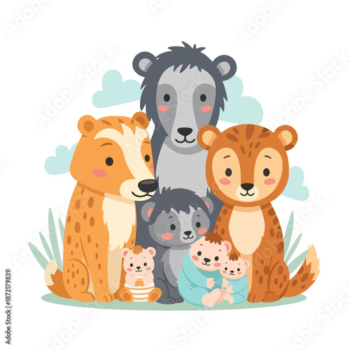 Cute Cartoon Bear Family Portrait