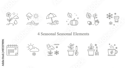 Illustrations of four seasons and gardening activities