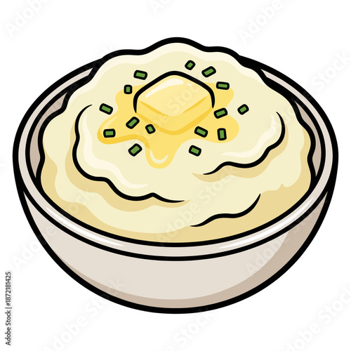 Delicious mashed potatoes in a bowl, with butter on top