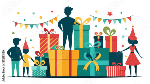 Children celebrating with colorful gifts Vector