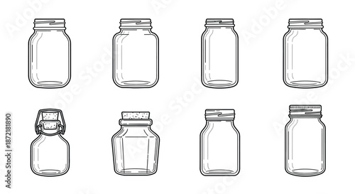 Collection of various glass jars with lids