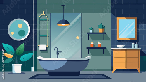 Modern bathroom with bathtub and vanity Vector