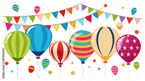 Colorful hot air balloons with festive decorations Vector