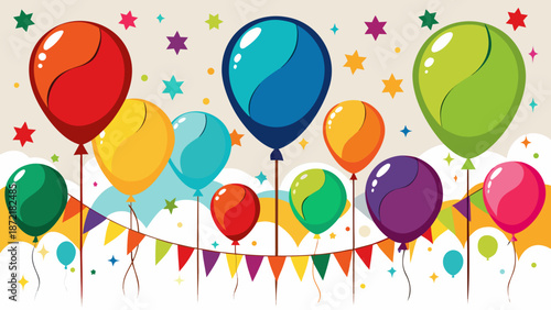 Colorful balloons and starry decorations Vector
