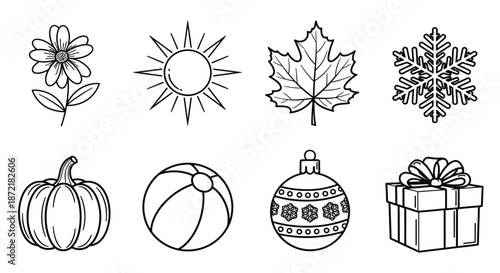 Illustrations of seasonal and festive symbols