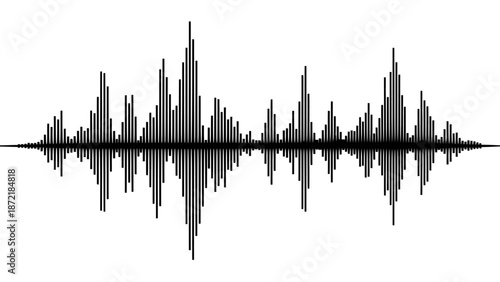 Abstract Black Sound Wave Audio Equalizer Graphic, isolated white background.