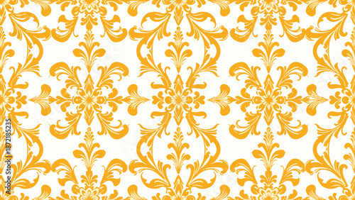 seamless pattern with golden leaves damask