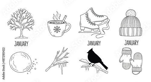January symbols of winter and nature