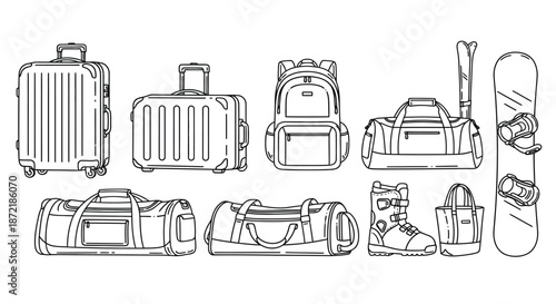 Various types of travel luggage and gear