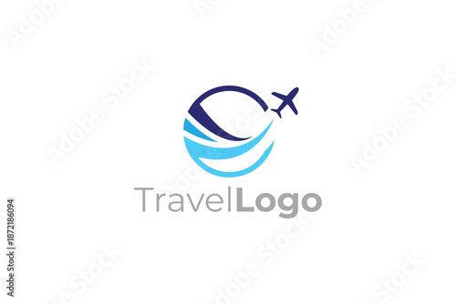 Travel logo with globe and airplane