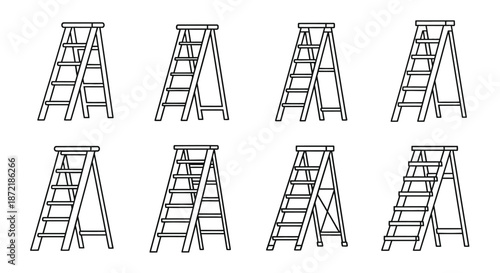 Collection of folding ladders in various styles