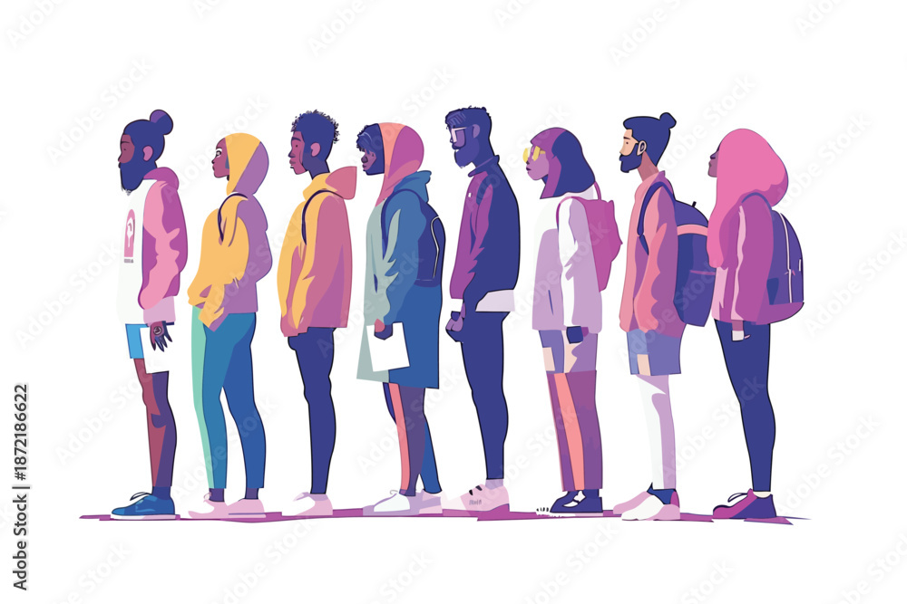 Obraz premium multiracial voting queue isolated illustration