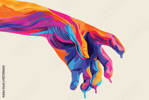 Hand covered in colorful paint isolated illustration