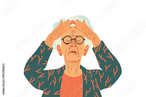 old woman having Headache isolated illustration