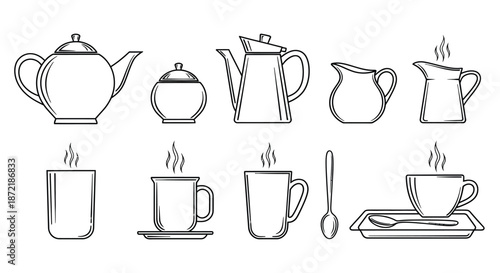 Collection of tea and coffee utensils