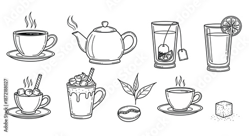 A collection of tea and coffee illustrations