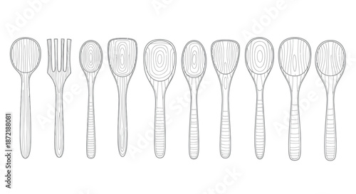 Collection of wooden kitchen utensils