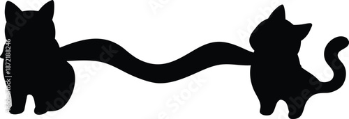 two cats silhouette connected by tails minimalist illustration