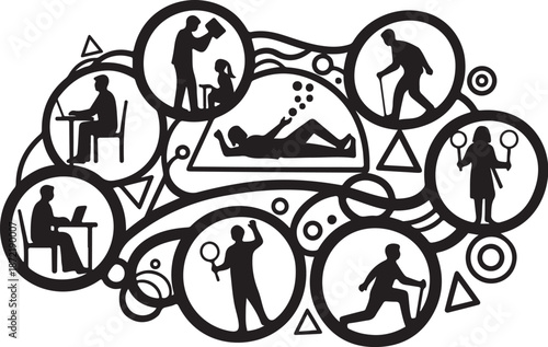 Illustration of people engaging in various daily activities together