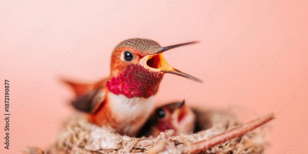 Fototapeta premium Vibrant Hummingbird Nurturing Authentic Family Bonding and Life Cycle for Inspiring Marketing Content