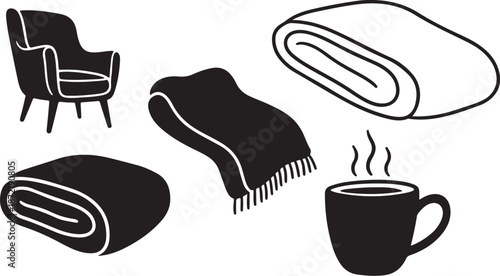 Cozy home decor with blankets and chair