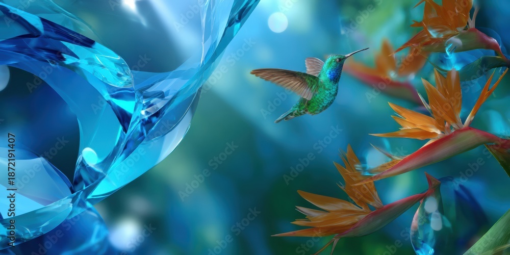 Fototapeta premium Tropical Green Hummingbird in Flight Authentic Wildlife Advertising and Premium Costa Rica Adventure Marketing Content