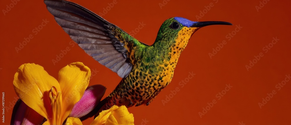 Obraz premium Wild Strength Violet Sabrewing Hummingbird Vibrant Motion Premium Ecotourism Advertising Content for Tropical Ecosystem Marketing