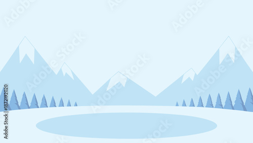 Serene winter landscape with snow covered mountains and trees