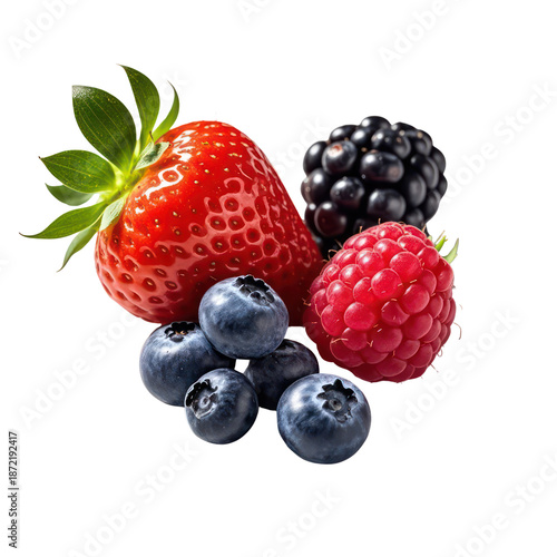 Floating Fresh Mixed Berries Isolated on Black Background, Generative AI