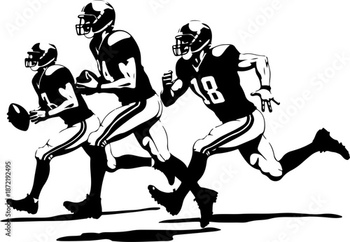 American Football Players Running Silhouette Vector